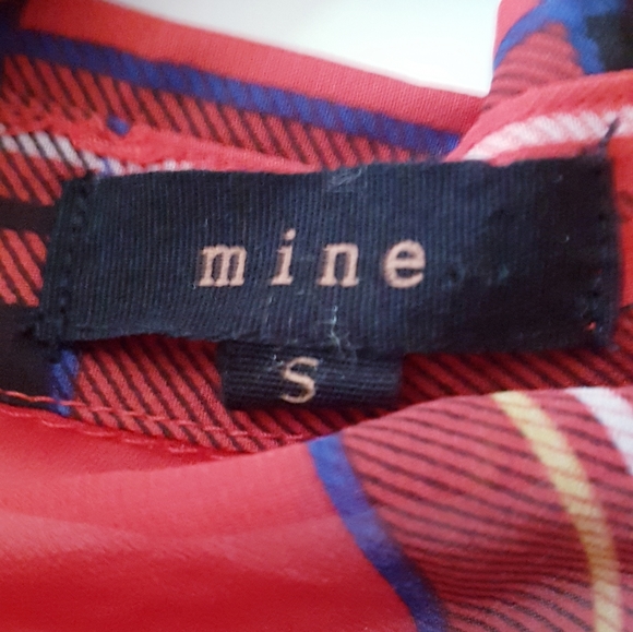 MINE Red Plaid Front Button Collared Chiffon Shirt - Picture 8 of 11